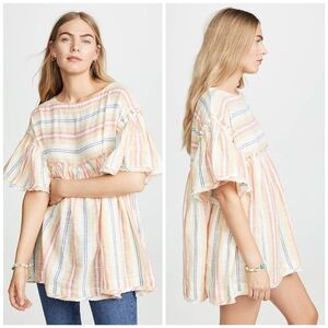Free People Striped Oversized Raw Summer Nights Tunic Dress, L